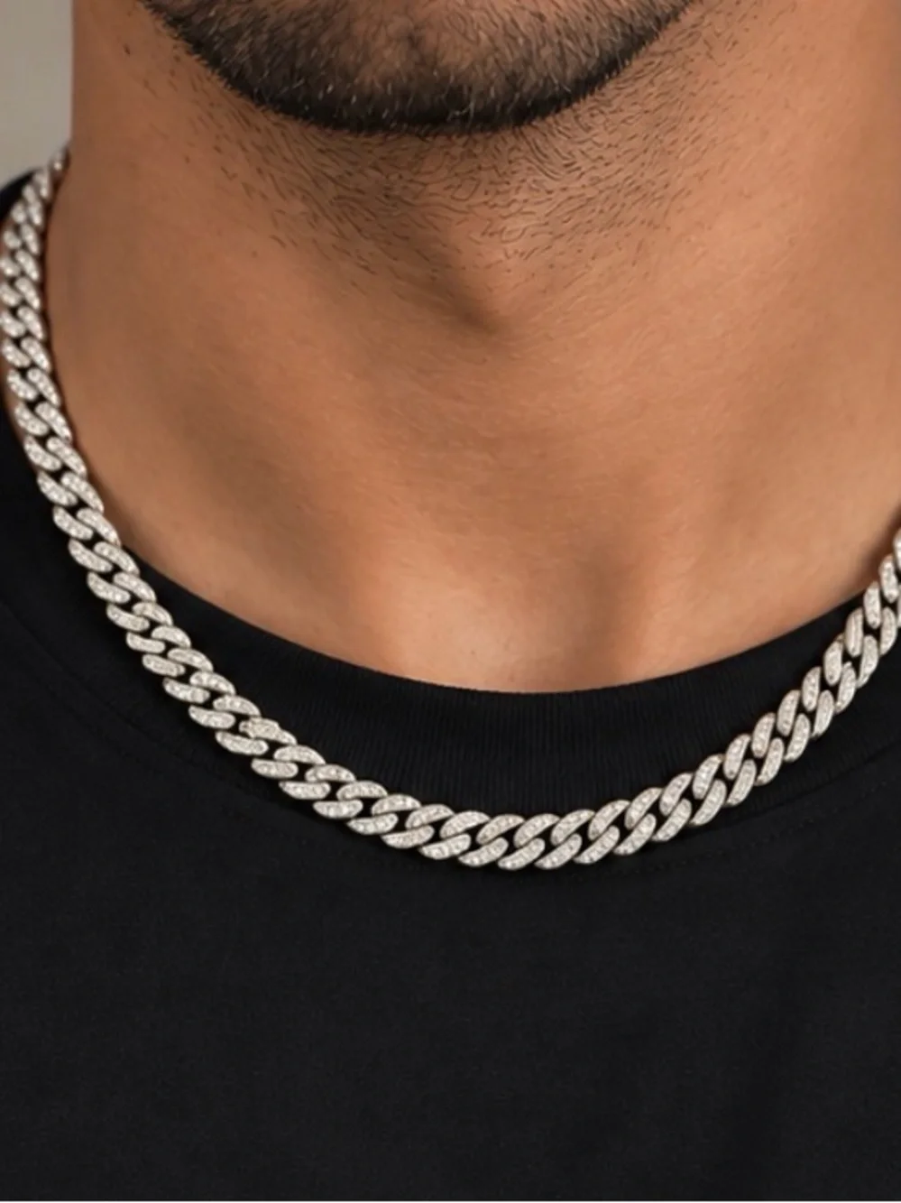 8–9mm Iced Out Cuban Link Chain 18” Silver Plated CZ Men’s Necklace